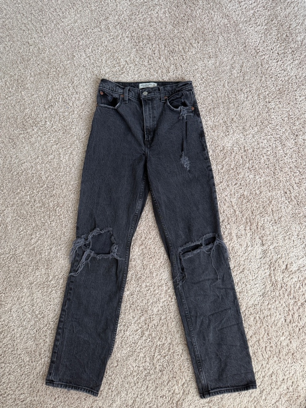 Abercrombie & Fitch Black Straight Leg Ripped Jeans